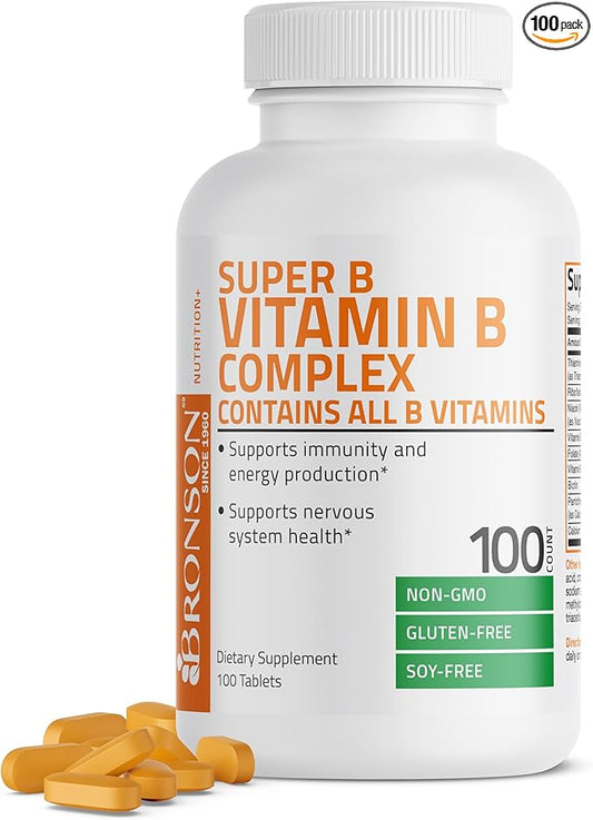 Bronson Vitamin B Complex (Vitamin B1, B2, B3, B3, B6, B6, B9 B9 - B12), 100 100 Tablets