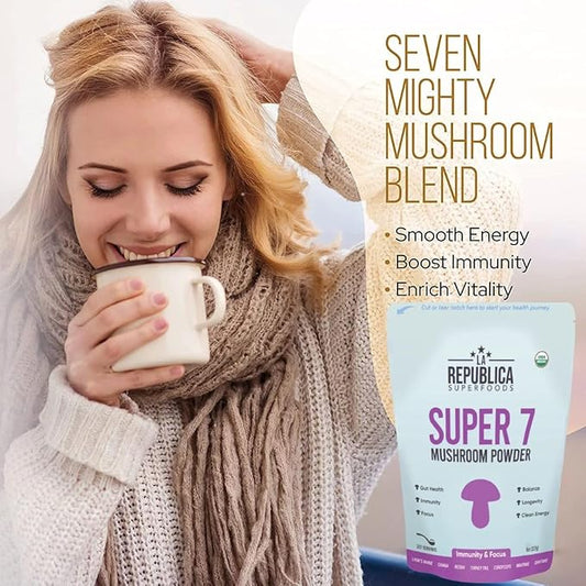 USDA Organic Mushroom Powder (Lion's Mane, Chaga, Reishi, Cordyceps, Maitake, Turkey Tail, No Fillers, 3 oz)