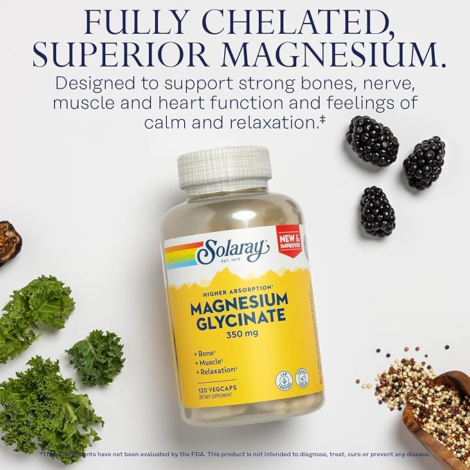 Solaray Magnesium Glycinate, New & Improved 60 Day (30 Servings, 120 VegCaps)