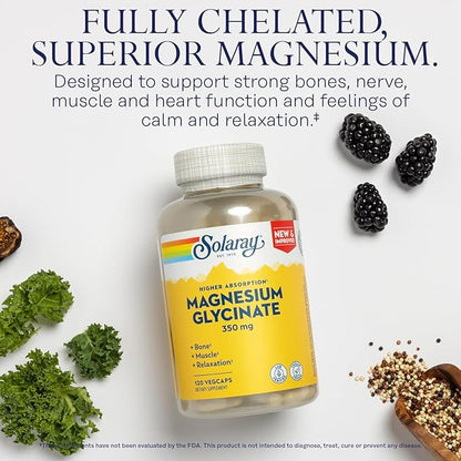 Solaray Magnesium Glycinate, New & Improved 60 Day (30 Servings, 120 VegCaps)