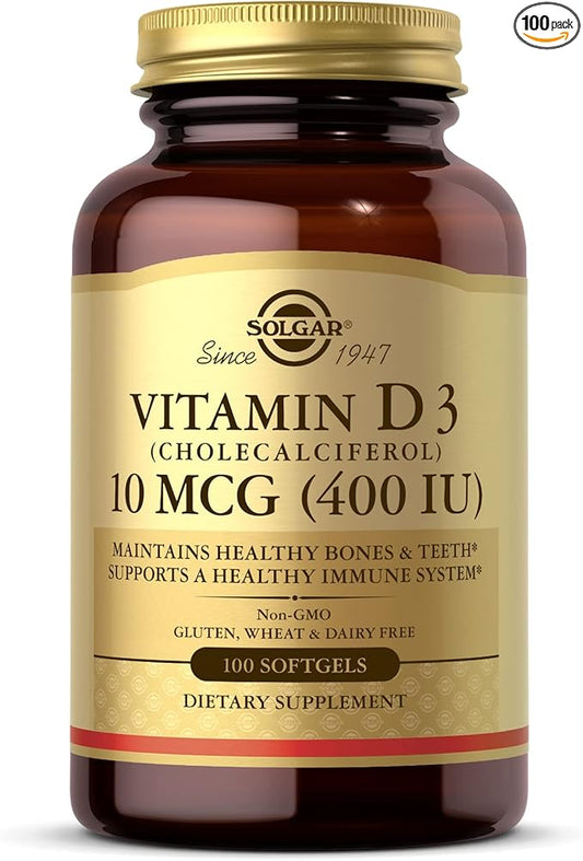 SOLGAR Vitamin D3 (Cholecalciferol) 250 mcg (10,000 IU) 100 Softgels 100 Servings