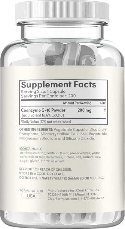 Pure CoQ10 200mg 200 Capsules - Quick Absorption Non-GMO