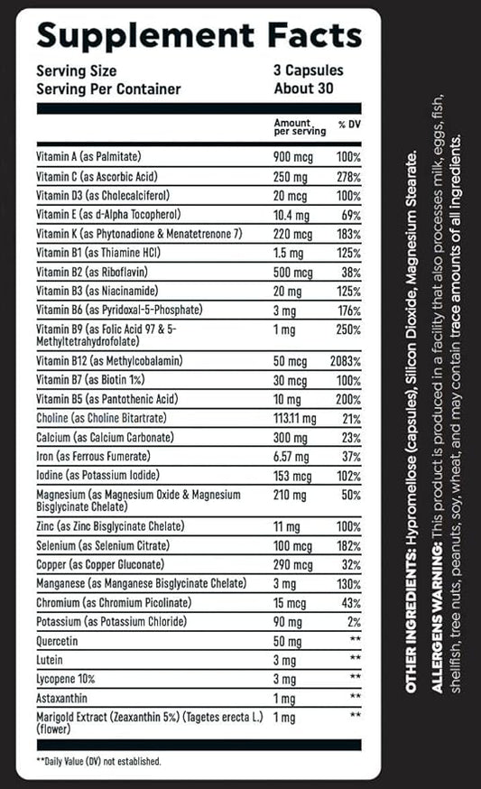 Multi VIT by HTLT | Complete Multivitamin for Men and Women | Daily Energy and Immunity Supplement | with Minerals and Antioxidants for Muscle Recovery, (90 Capsules)