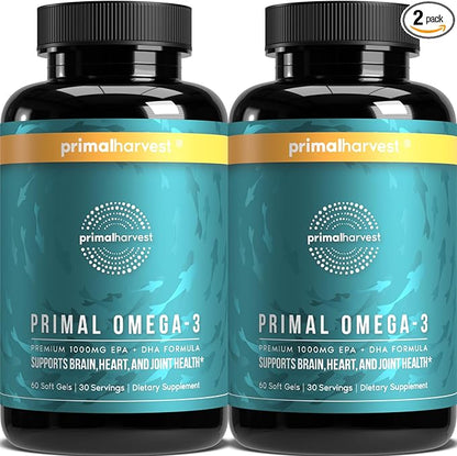 Primal Harvest Omega 3 Fish Oil 30 Servings 1000mg EPA 3 Fatty 2 Pack