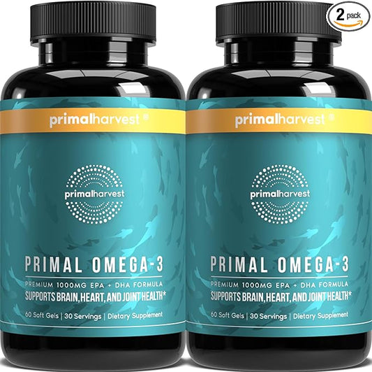Primal Harvest Omega 3 Fish Oil 30 Servings 1000mg EPA 3 Fatty 2 Pack