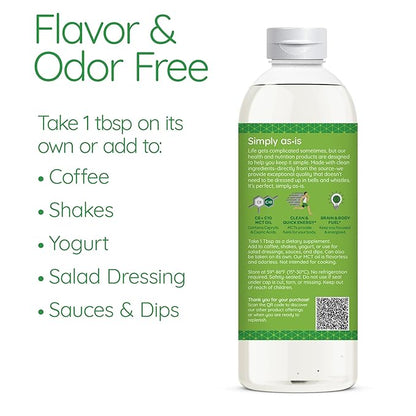 Simply as-is | Organic MCT Oil C8 & C10 | Unflavored | 100% from Non-GMO Coconuts | Perfect for Morning Coffee | Quick Clean Energy | 16 fl oz