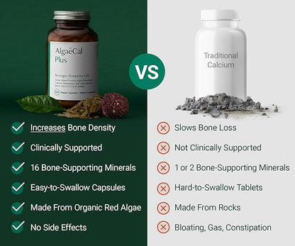 ALGAECAL Plus - Organic Red Algae Calcium Supplement for Women, Vitamin K2 (100mg), Vitamin D3 (1600 IU), Magnesium (350mg) & Trace Minerals, for Improved Bone Strength, Easy to Swallow, 120 Veg Caps