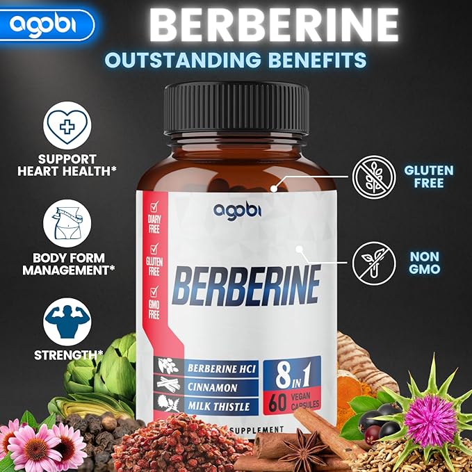 Berberine Supplement with Ceylon, Milk Thistle, 60 Counts 2 Months
