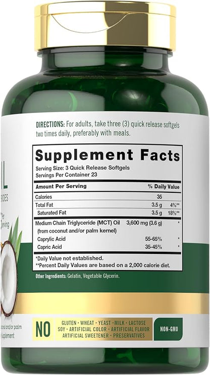 Carlyle MCT Oil Capsules 3600 mg | 70 Softgels | Keto Coconut Oil Pills | Non-GMO & Gluten Free Supplement