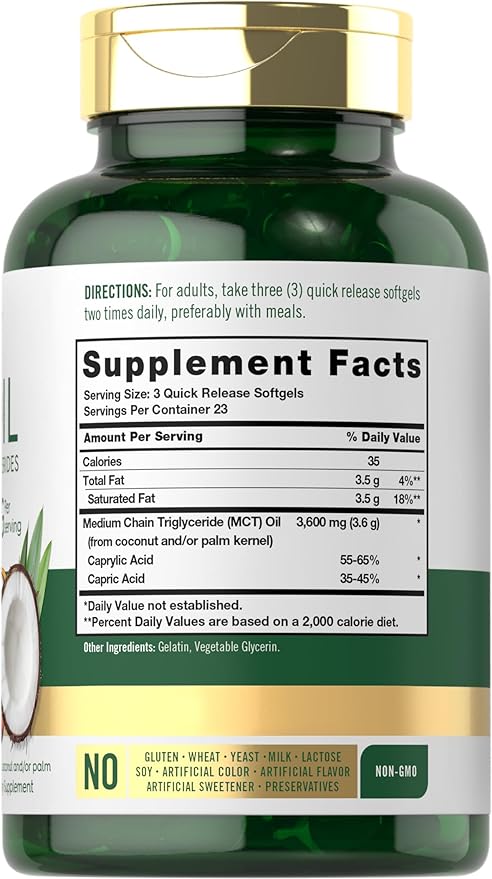 Carlyle MCT Oil Capsules 3600 mg | 70 Softgels | Keto Coconut Oil Pills | Non-GMO & Gluten Free Supplement