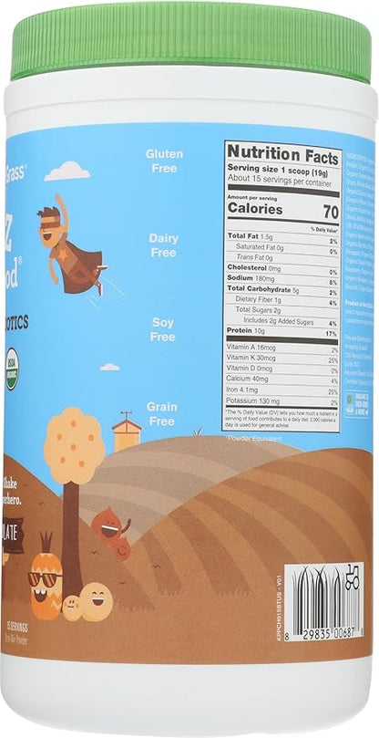 Amazing Grass Kidz Superfood: Vegan Protein & Probiotics for Kids with Beet Root Powder & 1/2 Cup of Leafy Greens, Extreme Chocolate, 15 Servings
