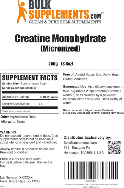 BulkSupplements.com Creatine Monohydrate Powder 5g (5000mg) (5000mg) per 250g (8.8 (8.8 oz) 1)