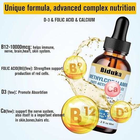 10,000mcg Vitamin B12 Sublingual Liquid Drops, D3, B9(Folic B9(Folic Acid),