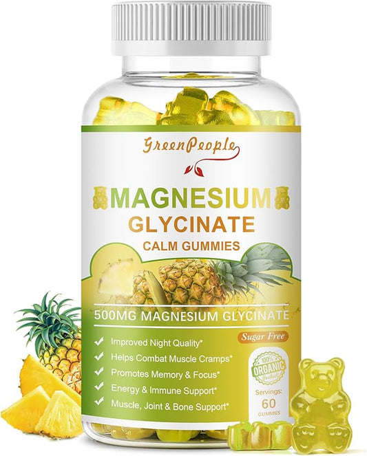 Magnesium Glycinate 500mg Gummies with Citrate 1000mg, Taurate 500mg & 200mg - 60 Pineapple