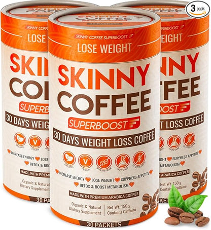Skinny Coffee Super Boost Weight Loss Coffee, Belly Fat Burner for Women & Men, Sugar-Free, Keto, Vegan, Reduces Bloating, Supports Energy & Metabolism, Appetite Suppressant for Weight Loss (90 Packs)