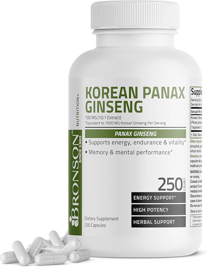 Bronson Korean Panax Ginseng Supports Energy, 250 Capsules
