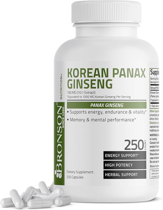 Bronson Korean Panax Ginseng Supports Energy, 250 Capsules