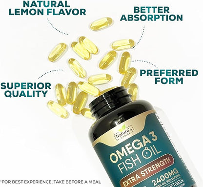 Triple Strength Omega 3 Fish Oil 2400 mg Omega-3 Supplements, 120 Softgels