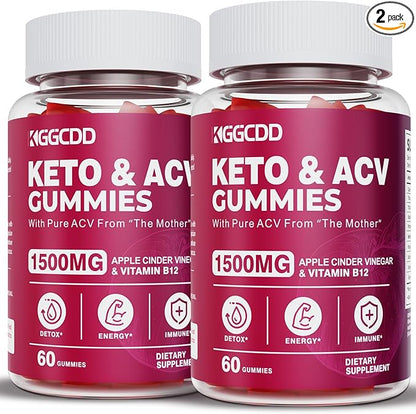 2 Pack Keto ACV Gummies Advanced Formula 1500MG Keto Gummies Apple Cider Vinegar Formulated with Pomegranate Beet Juice Powder B12 120 Gummys
