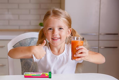 German Multvitamin for Children 8 Vitamins - 40 Vegan Drink Effervescent Tablets - Raspberry Flavor - Made in Germany