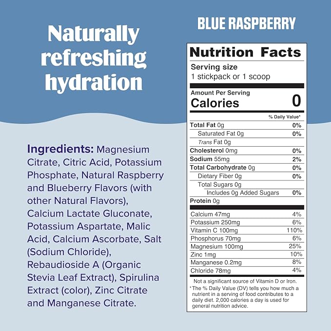 Ultima Replenisher Daily Electrolyte Powder Drink Mix – Blue Raspberry, 30 Servings – Hydration Powder with 6 Electrolytes and Trace Minerals – Keto Friendly, Vegan, Non-GMO and Sugar-Free