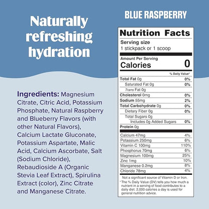 Ultima Replenisher Daily Electrolyte Powder Drink Mix – Blue Raspberry, 30 Servings – Hydration Powder with 6 Electrolytes and Trace Minerals – Keto Friendly, Vegan, Non-GMO and Sugar-Free