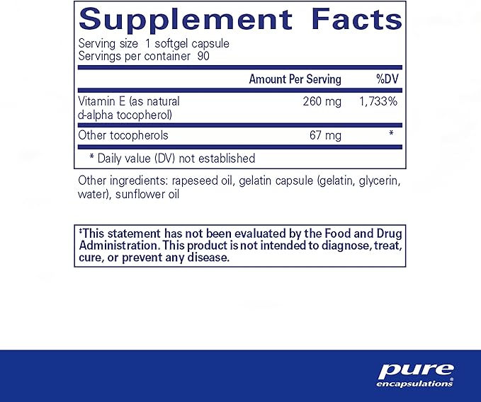 Pure Encapsulations Vitamin E (with Mixed Tocopherols) 90 Softgel