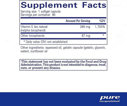 Pure Encapsulations Vitamin E (with Mixed Tocopherols) 90 Softgel