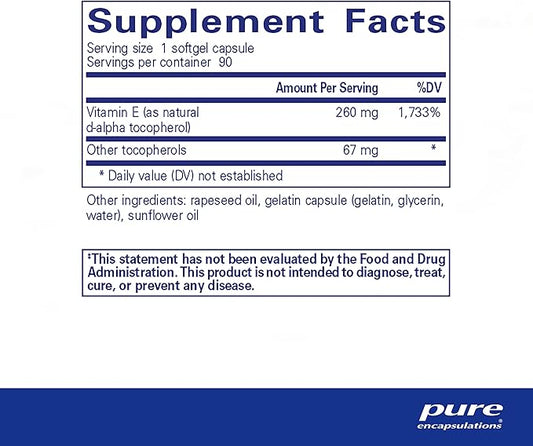 Pure Encapsulations Vitamin E (with Mixed Tocopherols) 90 Softgel