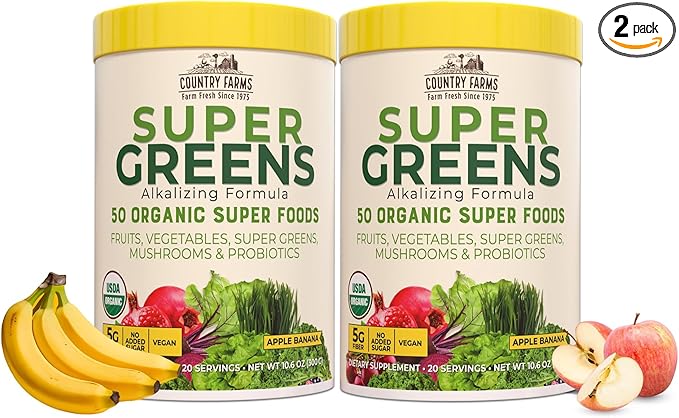 COUNTRY FARMS Super Greens Apple Banana 40 Servings, 2 Pack