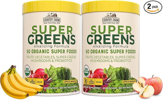 COUNTRY FARMS Super Greens Apple Banana 40 Servings, 2 Pack