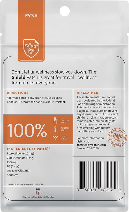 The Friendly Patch Shield Patch - D3, C & Zinc Patches - Wellness Patches Travel 8 Pack WERCSmart Certified to Ensure Formulation Ingredients and Consumer Safety Compliance