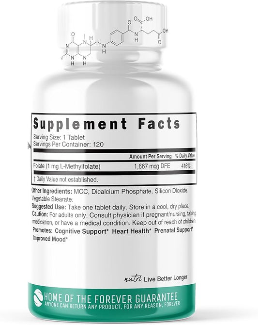 Nutri 5-MTHF L Methylfolate 1MG 4 Month 120 Vegan