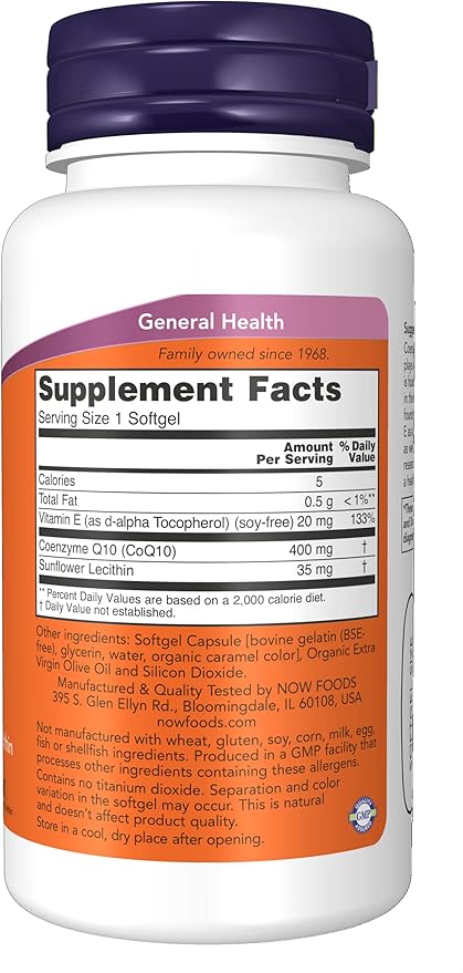 NOW Supplements, CoQ10 400 mg, Pharmaceutical 30 Softgels