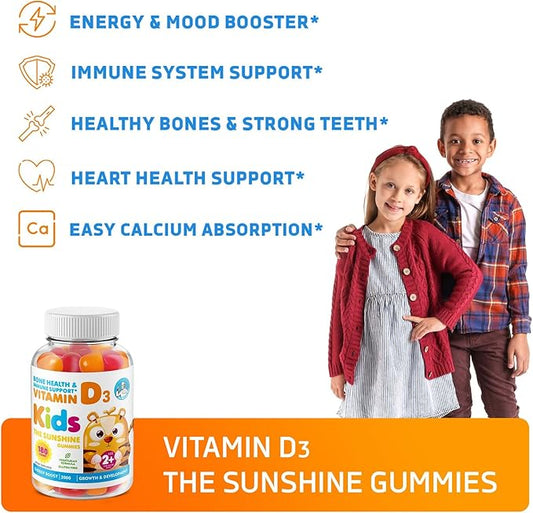DR. MORITZ Kids Vitamin D Gummies - Vegetarian Vitamin D Kid Gummies - Vitamin D3 Gummies 2000 IU Per Serving - Gelatin-Free Chewable Vitamin D Gummie