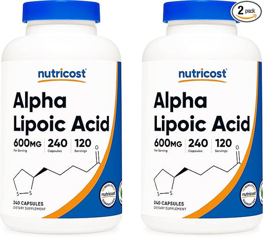 Nutricost Alpha Lipoic Acid 600mg, 240 Vegetarian Capsules - Gluten Free, Soy Free & Non-GMO, 120 Servings (2 Bottles)