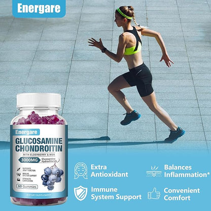 2 Pack 3000mg Glucosamine Chondroitin with MSM Gummies & Elderberry, Extra Strength Joint Support Health, Flexibility, Antioxidant, Immune Supplement Gummy for Adults, Men & Women 120 Counts