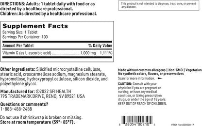 Klaire Labs Vitamin C 1000 Milligrams (100 Tablets)