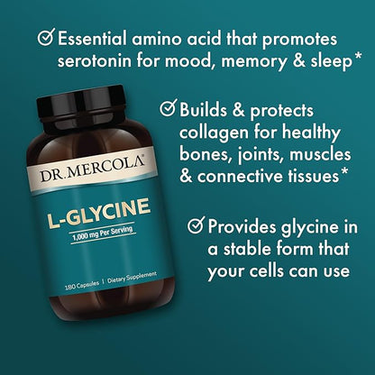 Dr. Mercola L-Glycine Dietary Supplement, 1,000 90 Servings (180 Capsules),