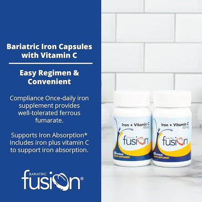 Bariatric Fusion Iron Supplement 45mg with Vitamin C | 1 Per Day | Vitamins for Women and Men | Gluten, Dairy and Soy Free | Non-GMO | 60 Count