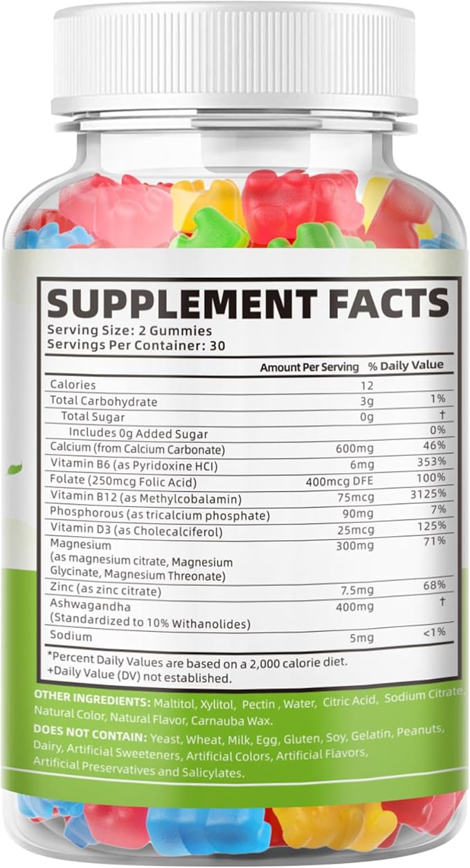 Calcium Magnesium Zinc Gummies for Women, 600 mg D3 for 120 Gummies