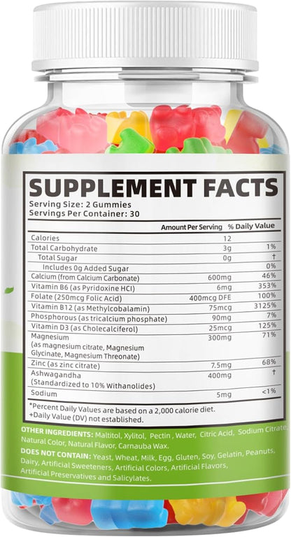Calcium Magnesium Zinc Gummies for Women, 600 mg D3 for 120 Gummies