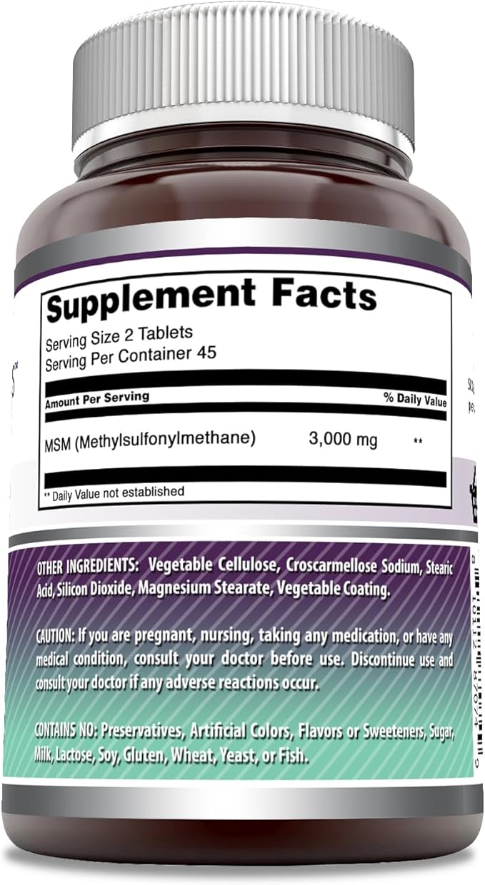 Amazing Formulas MSM (Methylsulfonylmethane) Tablets 3000 Mg (90 Count)