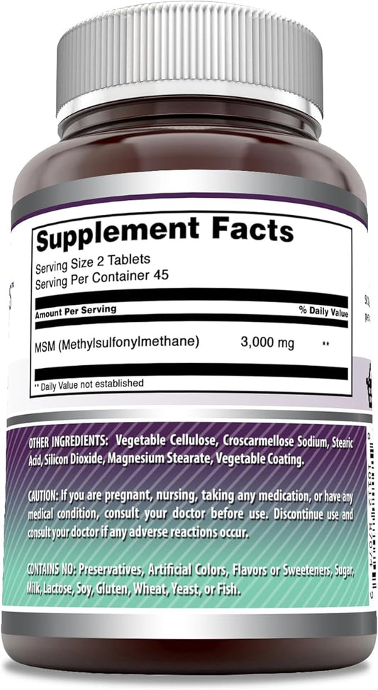 Amazing Formulas MSM (Methylsulfonylmethane) Tablets 3000 Mg (90 Count)