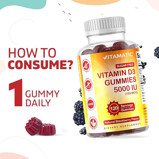 Vitamatic Sugar Free Vitamin D3 5000 IU 120 Gummies 120 Servings (5000 IU)