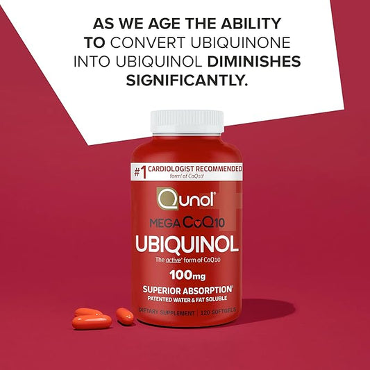 Qunol Mega Ubiquinol CoQ10 100mg Softgels- Q10 for 8 Month 120 Count 2)