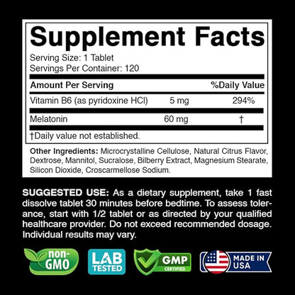 Melatonin 60mg with B6-120 Fast Dissolve Tablets