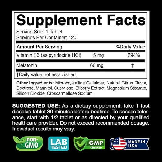 Melatonin 60mg with B6-120 Fast Dissolve Tablets