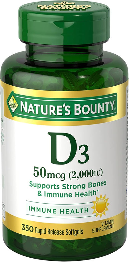 Nature's Bounty Vitamin D, Immune Support, 2000 IU, 50 mcg, 350 Ct