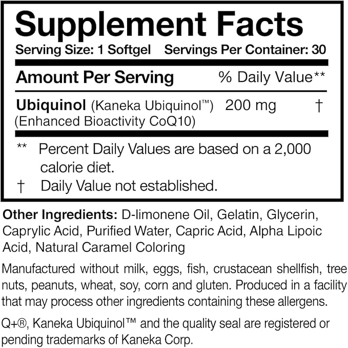Researched Nutritionals Ubiquinol Super 200 - Enhanced Absorption CoQ10 200mg Softgels - Antioxidants Supplement to Support Heart Health, Energy & Healthy Aging (30 Count)